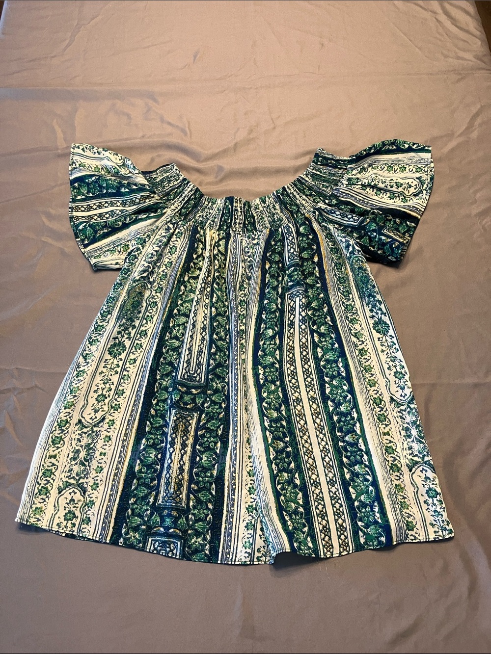 Greylin Teal and Navy Paisley Off-Shoulder Blouse